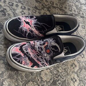 Vans Black Slip-On with Pink, Purple and White Skull lightning Pattern